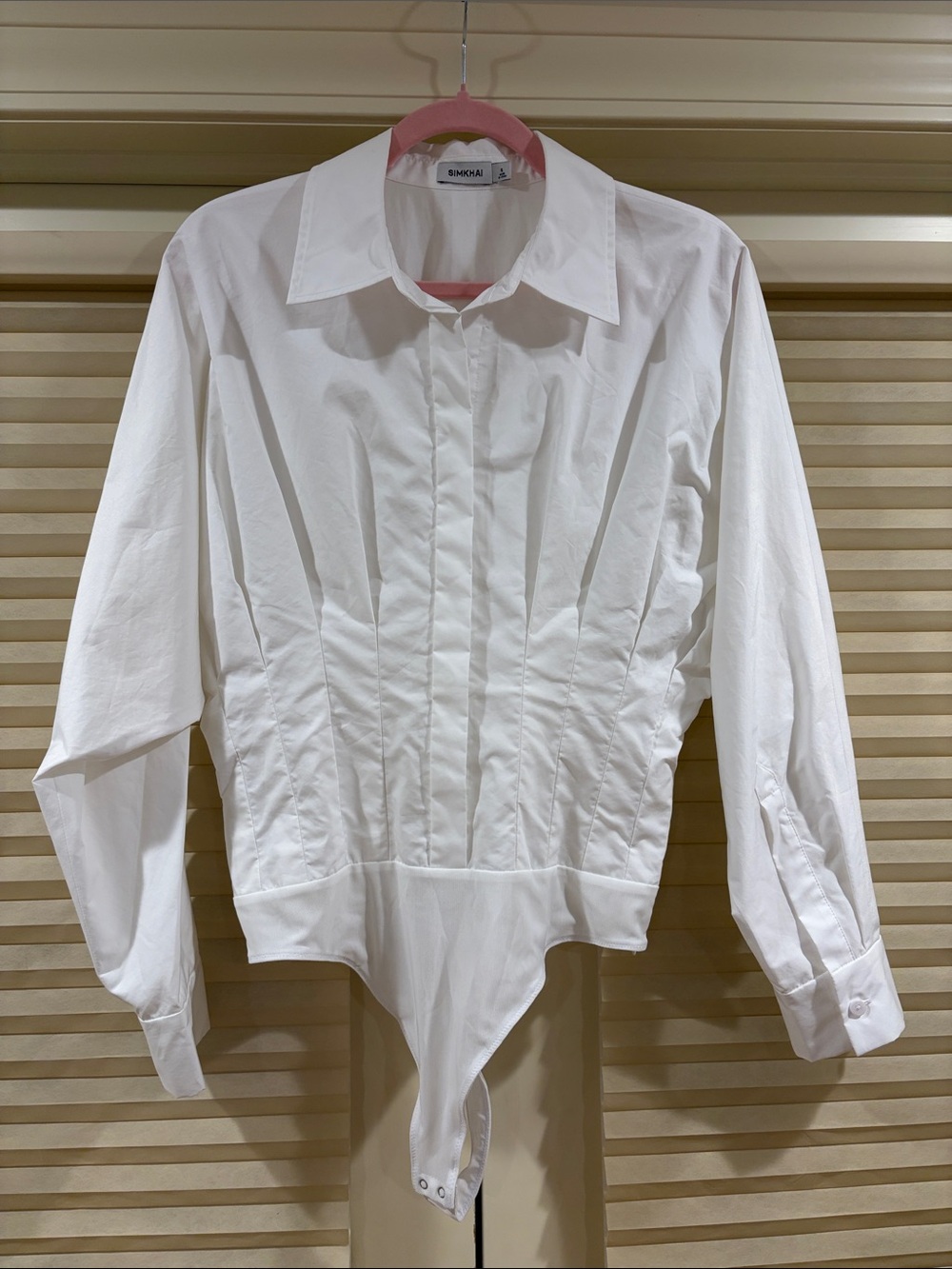 NWOT Simkhai White Button-Down Bodysuit Shirt, Size US 6